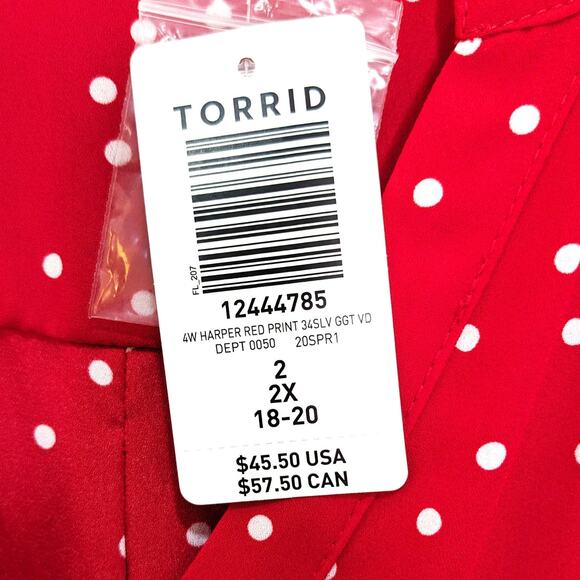 New Torrid Womens 2X Top Harper 3/4 Sleeve Pullover Blouse Polka Dot - Picture 5 of 6